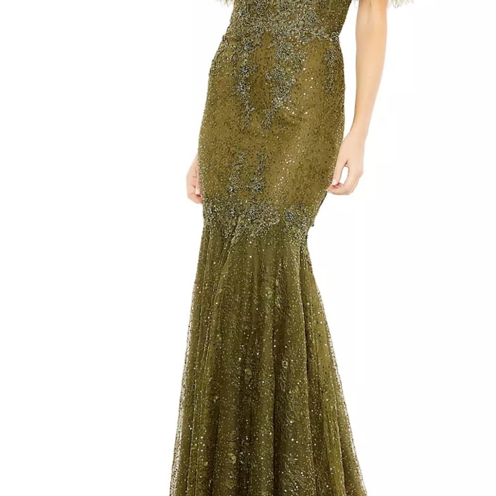 Mac Duggal Olive Green Beaded Mermaid Evening Gown